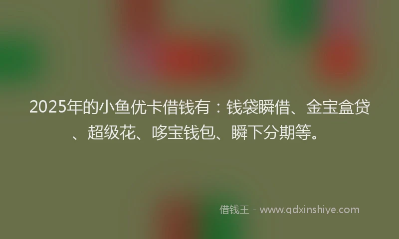 2025年的小鱼优卡借钱有：钱袋瞬借、金宝盒贷、超级花、哆宝钱包、瞬下分期等。