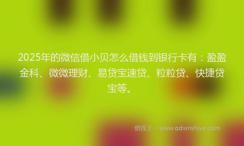 2025年的微信借小贝怎么借钱到银行卡有：盈盈金科、微微理财、易贷宝速贷、粒粒贷、快捷贷宝等。