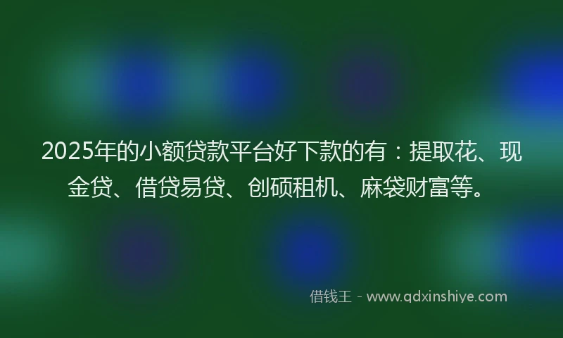 2025年的小额贷款平台好下款的有：提取花、现金贷、借贷易贷、创硕租机、麻袋财富等。