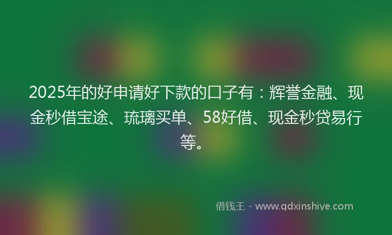 2025年的好申请好下款的口子有：辉誉金融、现金秒借宝途、琉璃买单、58好借、现金秒贷易行等。