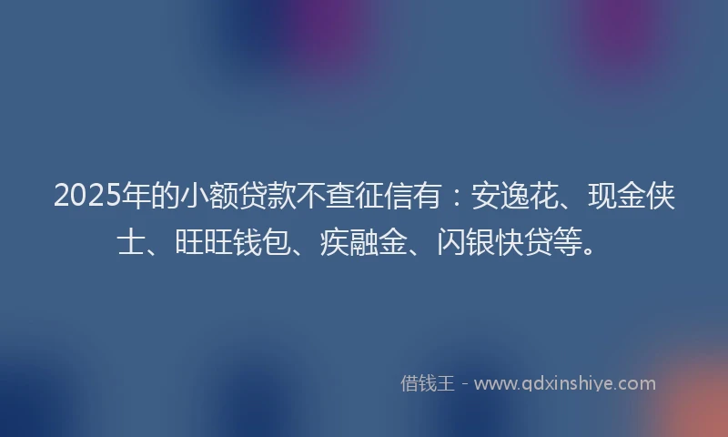 2025年的小额贷款不查征信有：安逸花、现金侠士、旺旺钱包、疾融金、闪银快贷等。