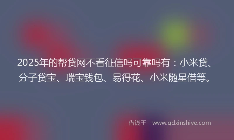 2025年的帮贷网不看征信吗可靠吗有：小米贷、分子贷宝、瑞宝钱包、易得花、小米随星借等。
