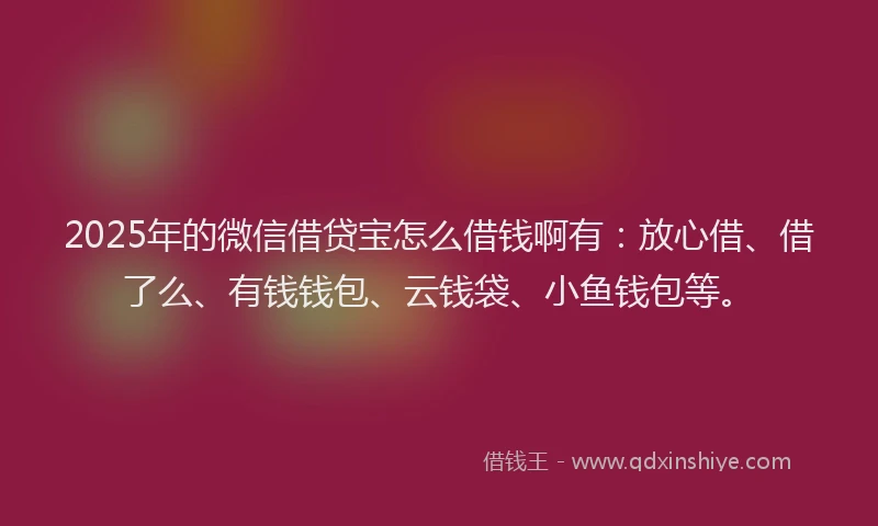 2025年的微信借贷宝怎么借钱啊有:放心借、借了么、有钱钱包、云钱袋、小鱼钱包等。