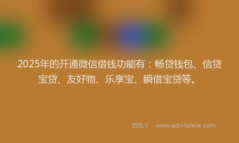 2025年的开通微信借钱功能有：畅贷钱包、信贷宝贷、友好物、乐享宝、瞬借宝贷等。