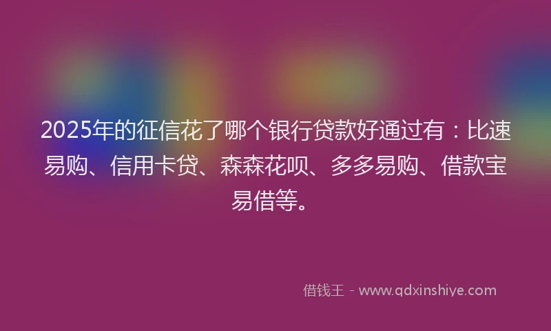 2025年的征信花了哪个银行贷款好通过有：比速易购、信用卡贷、森森花呗、多多易购、借款宝易借等。