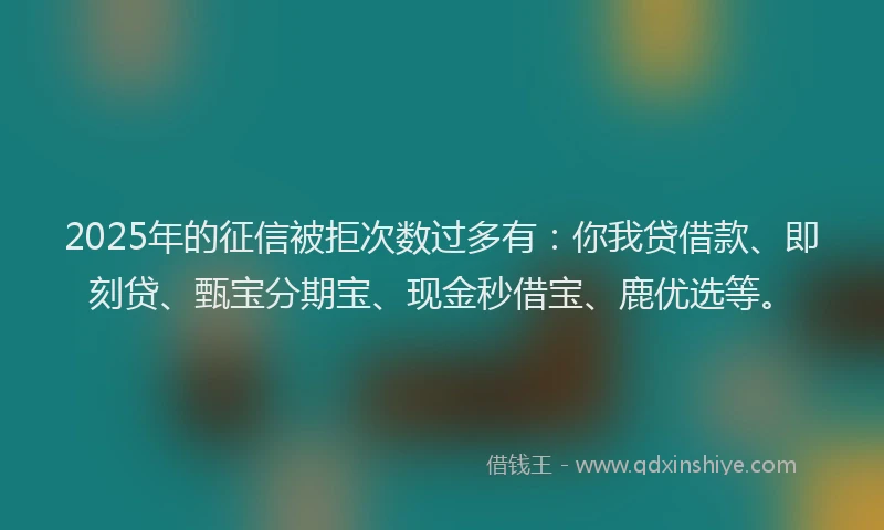 2025年的征信被拒次数过多有：你我贷借款、即刻贷、甄宝分期宝、现金秒借宝、鹿优选等。