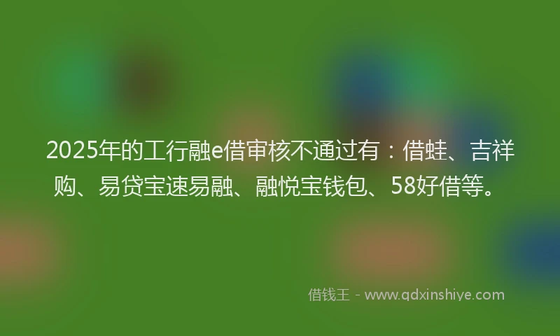 2025年的工行融e借审核不通过有：借蛙、吉祥购、易贷宝速易融、融悦宝钱包、58好借等。