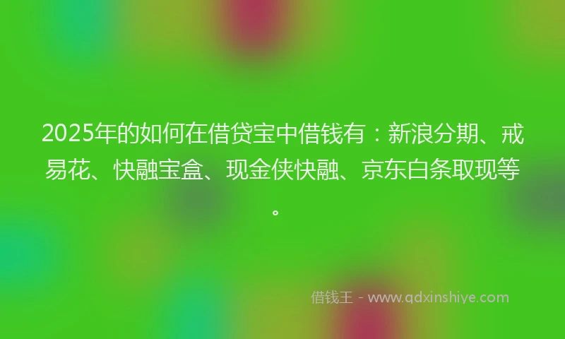 2025年的如何在借贷宝中借钱有：新浪分期、戒易花、快融宝盒、现金侠快融、京东白条取现等。