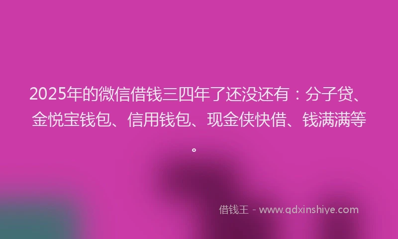 2025年的微信借钱三四年了还没还有：分子贷、金悦宝钱包、信用钱包、现金侠快借、钱满满等。