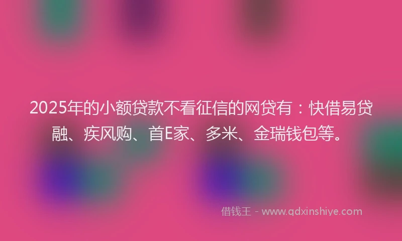 2025年的小额贷款不看征信的网贷有：快借易贷融、疾风购、首E家、多米、金瑞钱包等。