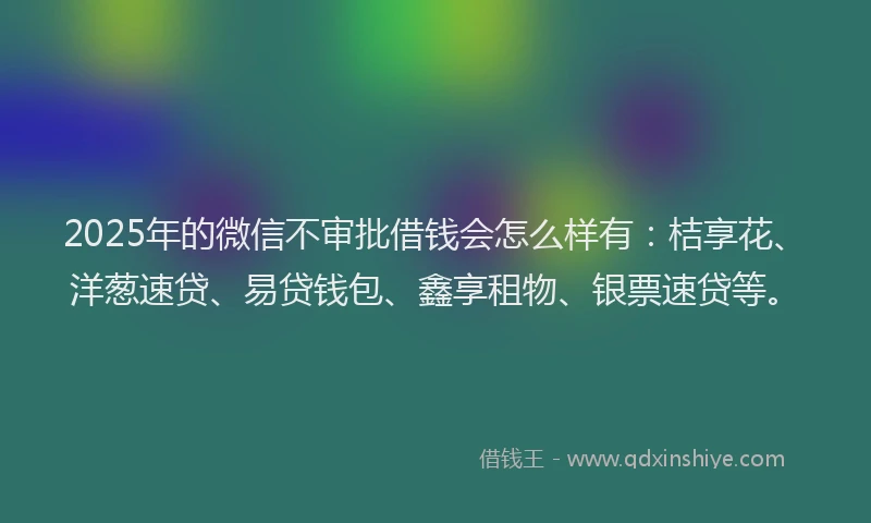 2025年的微信不审批借钱会怎么样有：桔享花、洋葱速贷、易贷钱包、鑫享租物、银票速贷等。