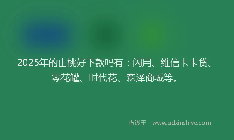 2025年的山桃好下款吗有：闪用、维信卡卡贷、零花罐、时代花、森泽商城等。
