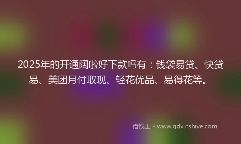 2025年的开通阔啦好下款吗有：钱袋易贷、快贷易、美团月付取现、轻花优品、易得花等。