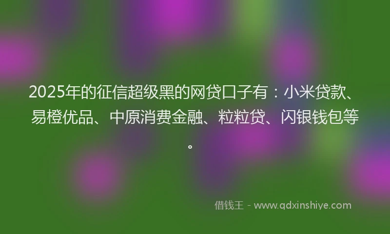 2025年的征信超级黑的网贷口子有：小米贷款、易橙优品、中原消费金融、粒粒贷、闪银钱包等。