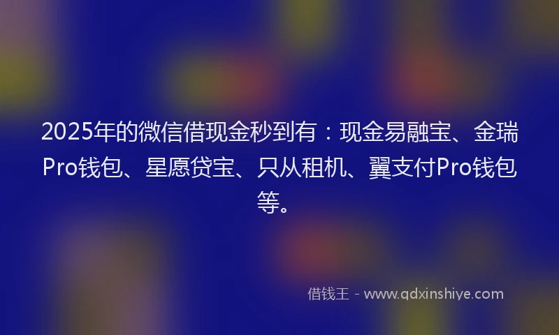 2025年的微信借现金秒到有：现金易融宝、金瑞Pro钱包、星愿贷宝、只从租机、翼支付Pro钱包等。
