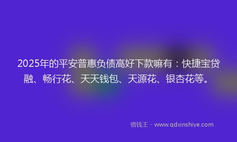 2025年的平安普惠负债高好下款嘛有：快捷宝贷融、畅行花、天天钱包、天源花、银杏花等。