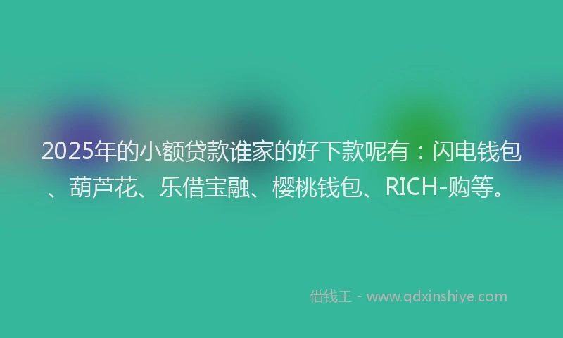 2025年的小额贷款谁家的好下款呢有：闪电钱包、葫芦花、乐借宝融、樱桃钱包、RICH-购等。