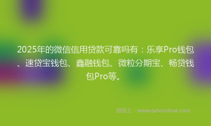 2025年的微信信用贷款可靠吗有：乐享Pro钱包、速贷宝钱包、鑫融钱包、微粒分期宝、畅贷钱包Pro等。