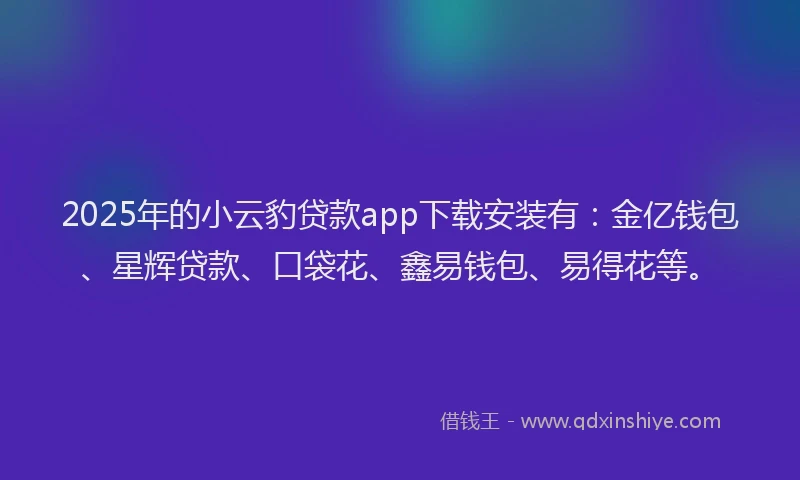 2025年的小云豹贷款app下载安装有：金亿钱包、星辉贷款、口袋花、鑫易钱包、易得花等。