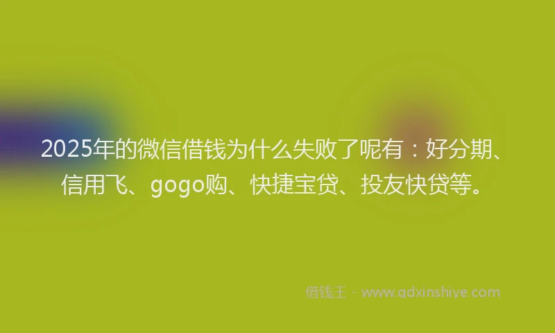 2025年的微信借钱为什么失败了呢有：好分期、信用飞、gogo购、快捷宝贷、投友快贷等。