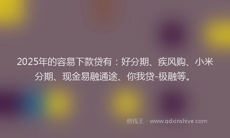 2025年的容易下款贷有：好分期、疾风购、小米分期、现金易融通途、你我贷-极融等。
