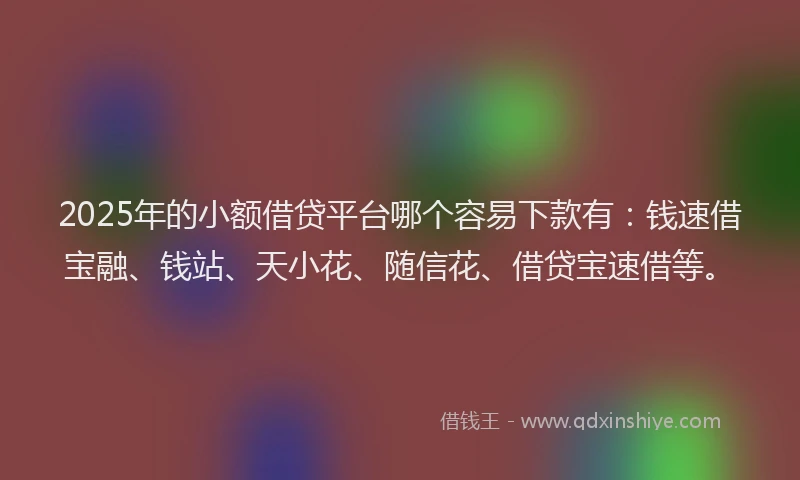 2025年的小额借贷平台哪个容易下款有：钱速借宝融、钱站、天小花、随信花、借贷宝速借等。
