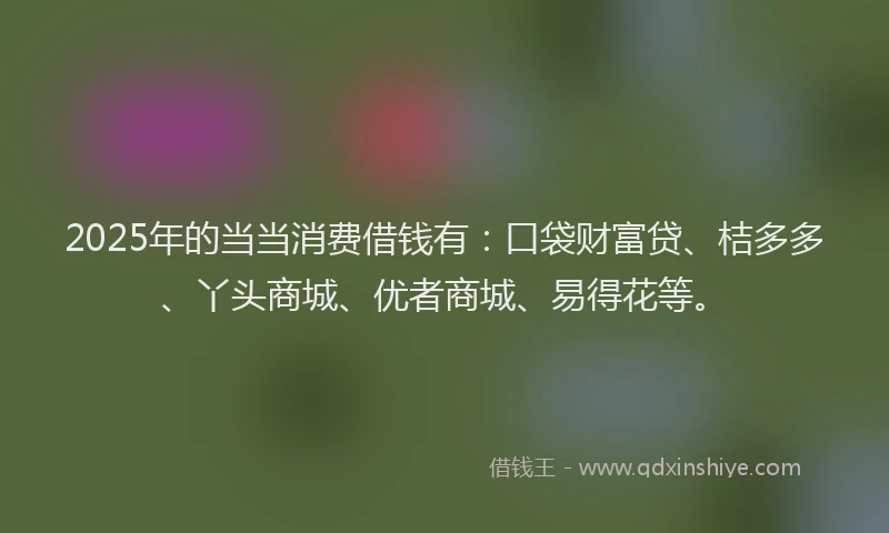 2025年的当当消费借钱有：口袋财富贷、桔多多、丫头商城、优者商城、易得花等。