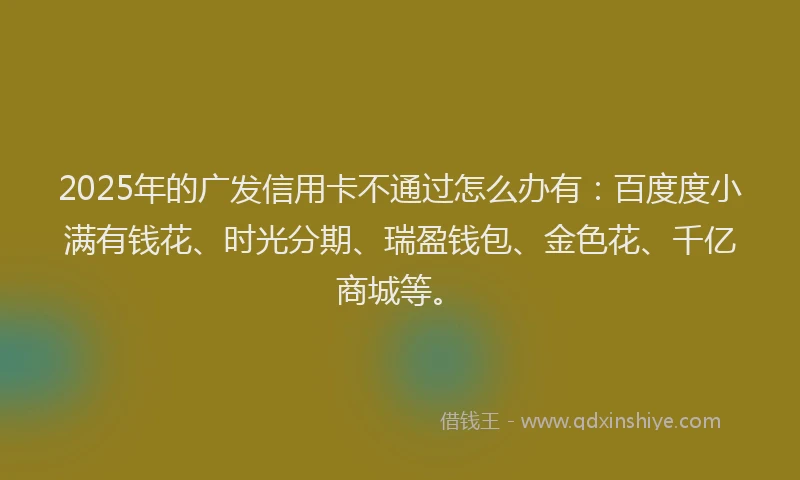 2025年的广发信用卡不通过怎么办有：百度度小满有钱花、时光分期、瑞盈钱包、金色花、千亿商城等。