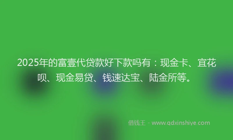 2025年的富壹代贷款好下款吗有：现金卡、宜花呗、现金易贷、钱速达宝、陆金所等。