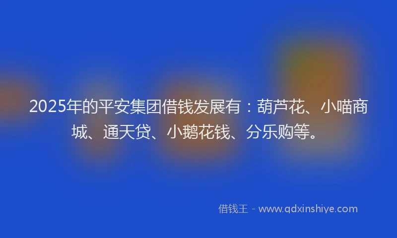 2025年的平安集团借钱发展有：葫芦花、小喵商城、通天贷、小鹅花钱、分乐购等。