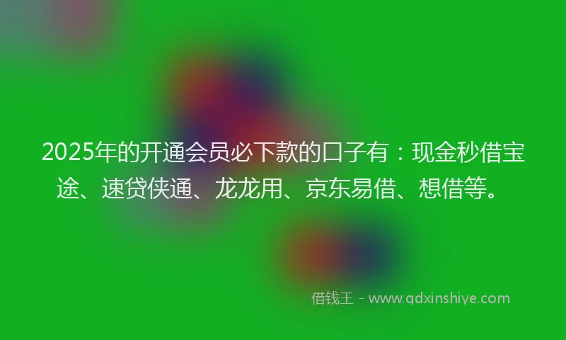2025年的开通会员必下款的口子有:现金秒借宝途、速贷侠通、龙龙用、京东易借、想借等。