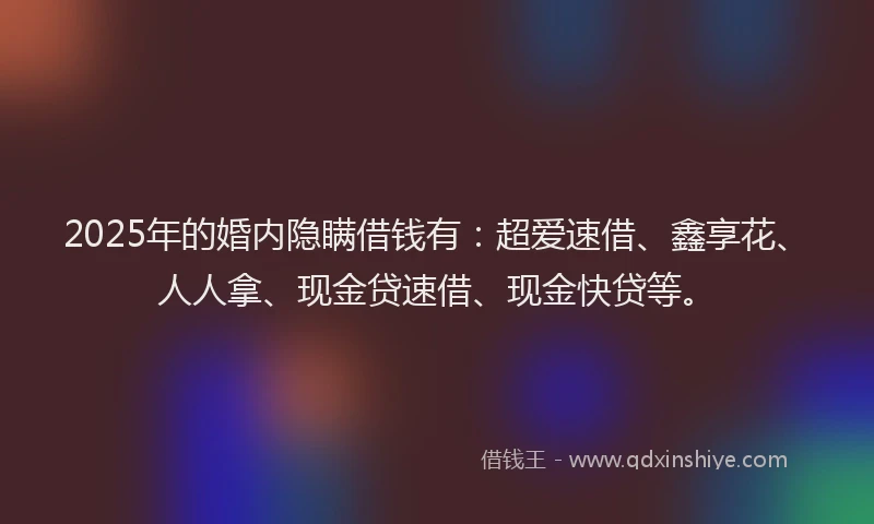 2025年的婚内隐瞒借钱有：超爱速借、鑫享花、人人拿、现金贷速借、现金快贷等。