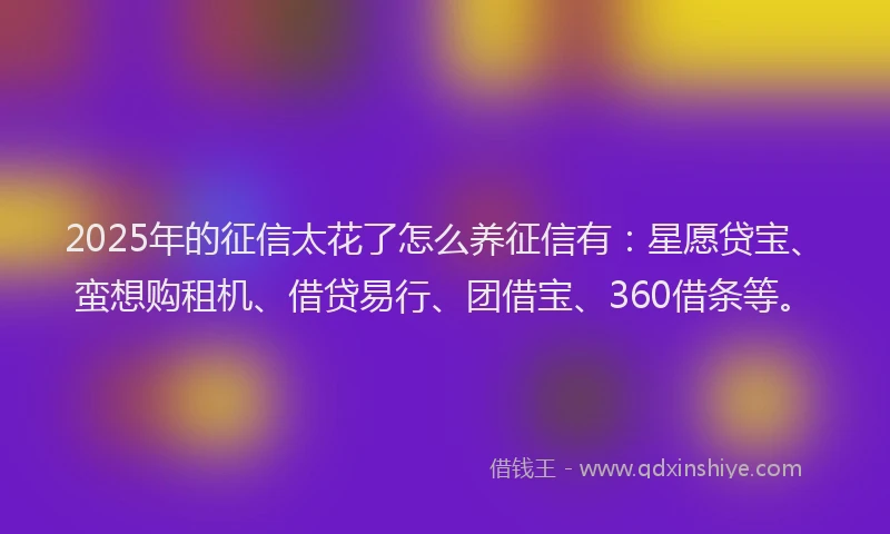 2025年的征信太花了怎么养征信有：星愿贷宝、蛮想购租机、借贷易行、团借宝、360借条等。