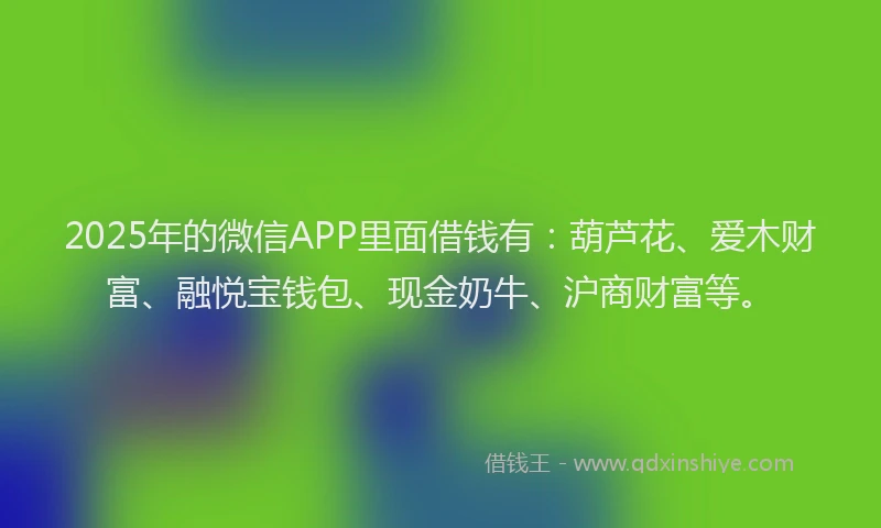 2025年的微信APP里面借钱有：葫芦花、爱木财富、融悦宝钱包、现金奶牛、沪商财富等。