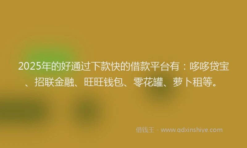 2025年的好通过下款快的借款平台有：哆哆贷宝、招联金融、旺旺钱包、零花罐、萝卜租等。