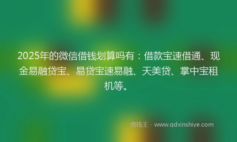 2025年的微信借钱划算吗有：借款宝速借通、现金易融贷宝、易贷宝速易融、天美贷、掌中宝租机等。