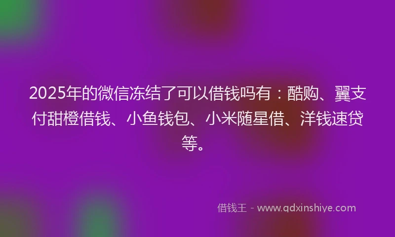 2025年的微信冻结了可以借钱吗有：酷购、翼支付甜橙借钱、小鱼钱包、小米随星借、洋钱速贷等。