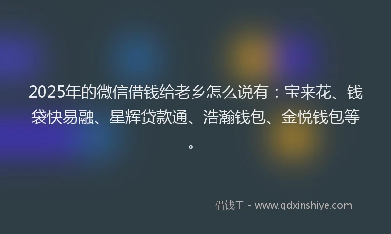 2025年的微信借钱给老乡怎么说有：宝来花、钱袋快易融、星辉贷款通、浩瀚钱包、金悦钱包等。