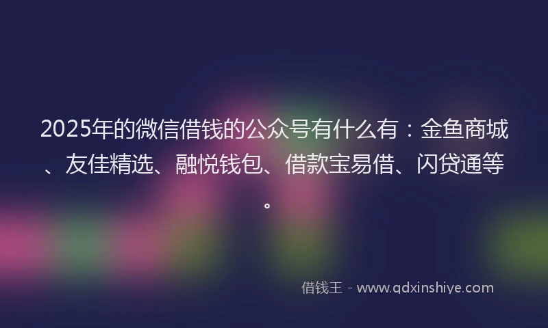 2025年的微信借钱的公众号有什么有：金鱼商城、友佳精选、融悦钱包、借款宝易借、闪贷通等。