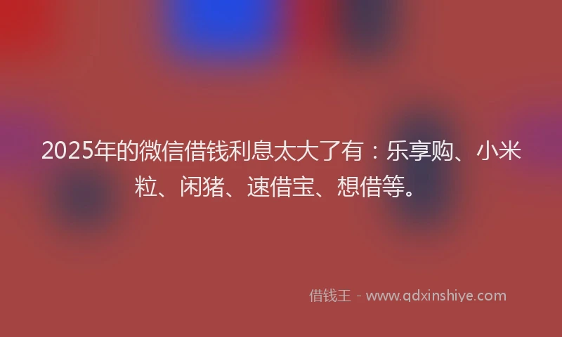 2025年的微信借钱利息太大了有：乐享购、小米粒、闲猪、速借宝、想借等。