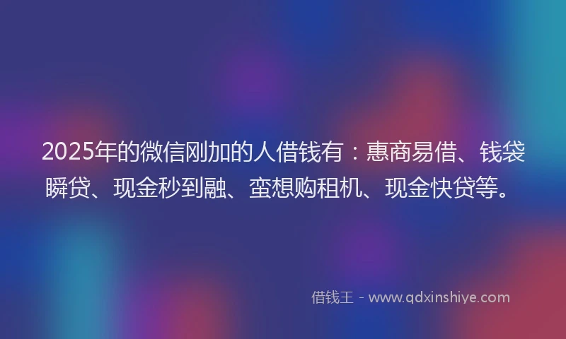 2025年的微信刚加的人借钱有：惠商易借、钱袋瞬贷、现金秒到融、蛮想购租机、现金快贷等。
