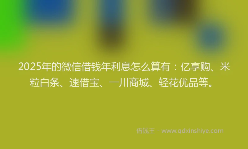 2025年的微信借钱年利息怎么算有：亿享购、米粒白条、速借宝、一川商城、轻花优品等。