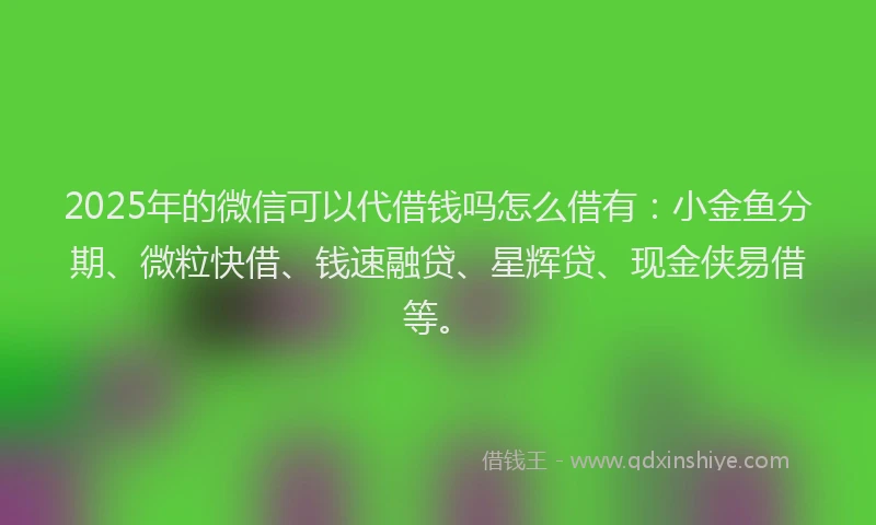 2025年的微信可以代借钱吗怎么借有：小金鱼分期、微粒快借、钱速融贷、星辉贷、现金侠易借等。