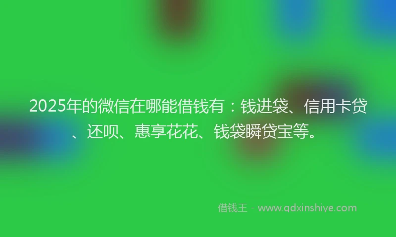 2025年的微信在哪能借钱有：钱进袋、信用卡贷、还呗、惠享花花、钱袋瞬贷宝等。