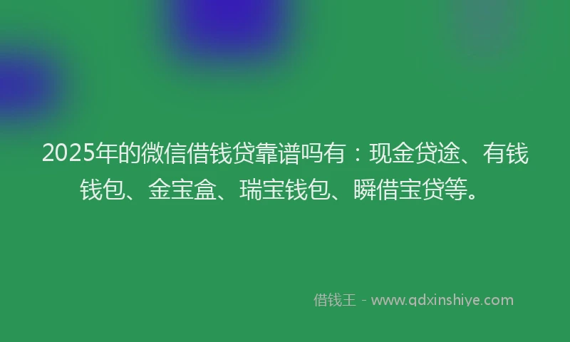 2025年的微信借钱贷靠谱吗有：现金贷途、有钱钱包、金宝盒、瑞宝钱包、瞬借宝贷等。