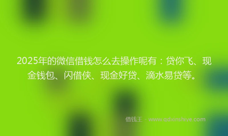 2025年的微信借钱怎么去操作呢有：贷你飞、现金钱包、闪借侠、现金好贷、滴水易贷等。