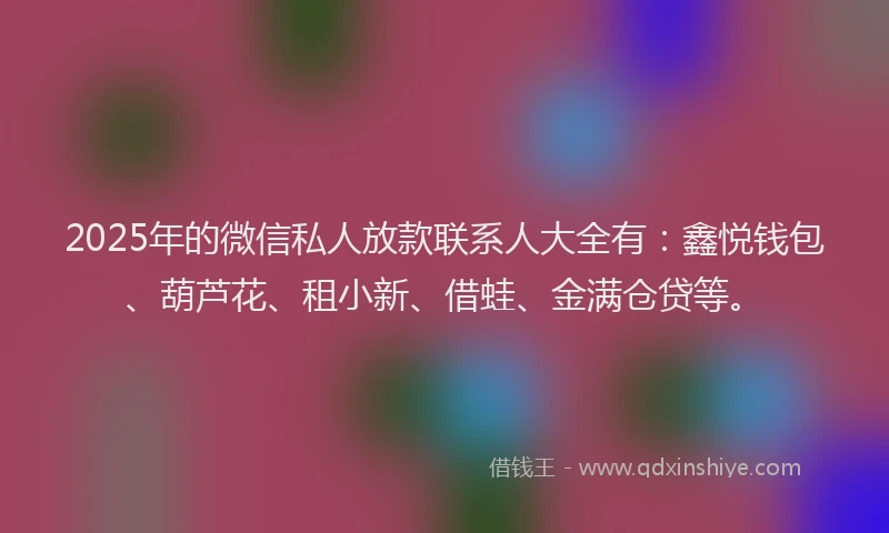 2025年的微信私人放款联系人大全有：鑫悦钱包、葫芦花、租小新、借蛙、金满仓贷等。