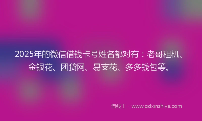 2025年的微信借钱卡号姓名都对有：老哥租机、金银花、团贷网、易支花、多多钱包等。