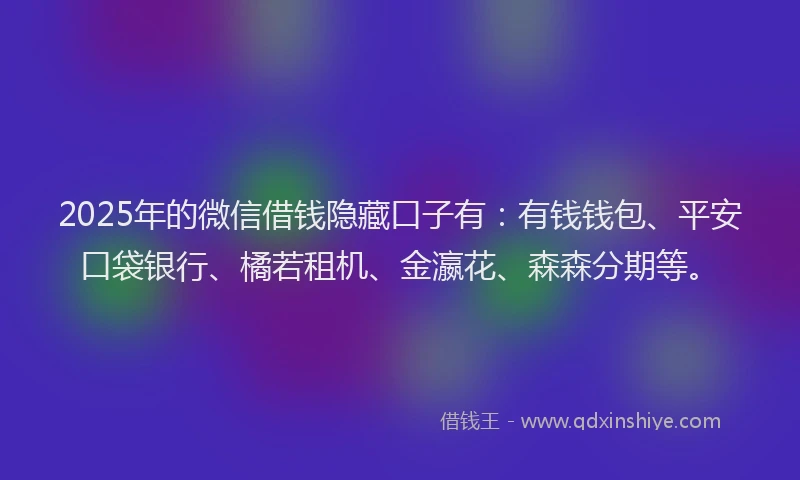 2025年的微信借钱隐藏口子有：有钱钱包、平安口袋银行、橘若租机、金瀛花、森森分期等。