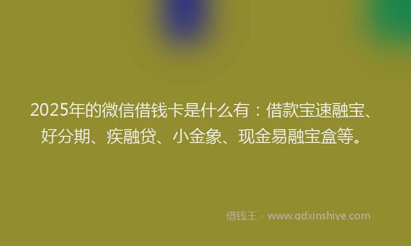 2025年的微信借钱卡是什么有：借款宝速融宝、好分期、疾融贷、小金象、现金易融宝盒等。